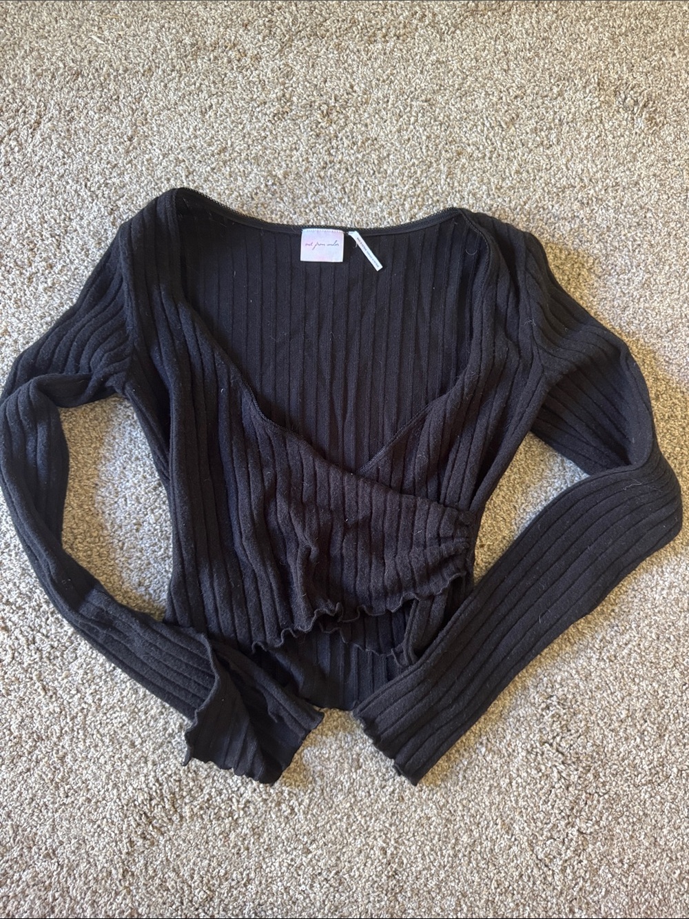 Urban Outfitters Black Ribbed Wrap Crop Top